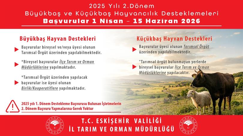 2025 YILI 2. DÖNEM HAYVANCILIK DESTEKLEME BAŞVURULARI BAŞLADI
