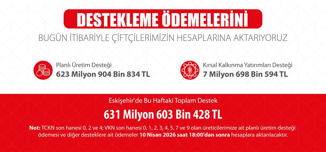 Eskişehir'de Bu Haftaki Toplam Destek 631 Milyon 603 Bin 428 TL