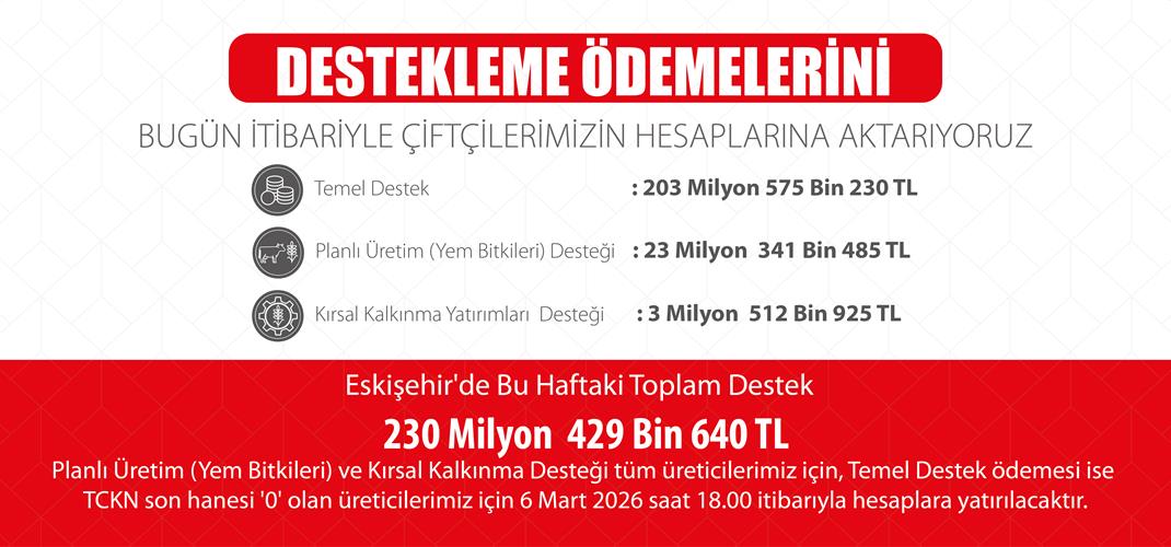 230 MİLYON 429 BİN 640 TL TARIMSAL DESTEKLEME ÖDEMESİ  BUGÜN HESAPLARA AKTARILACAK